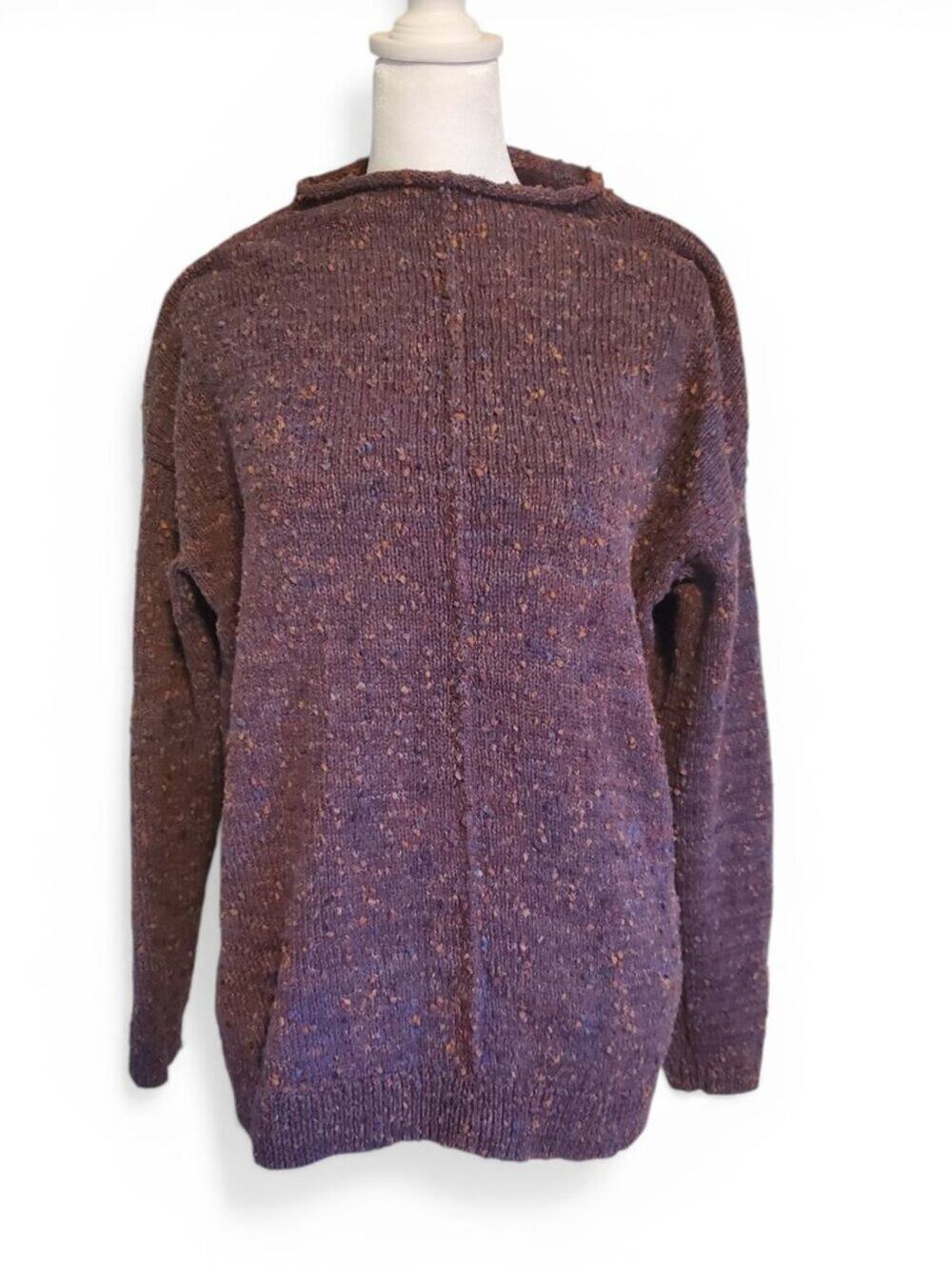 J. Jill Women's Cozy Retreat Tweed Sweater Pullover Dark Fig Multi Grunge Cozy